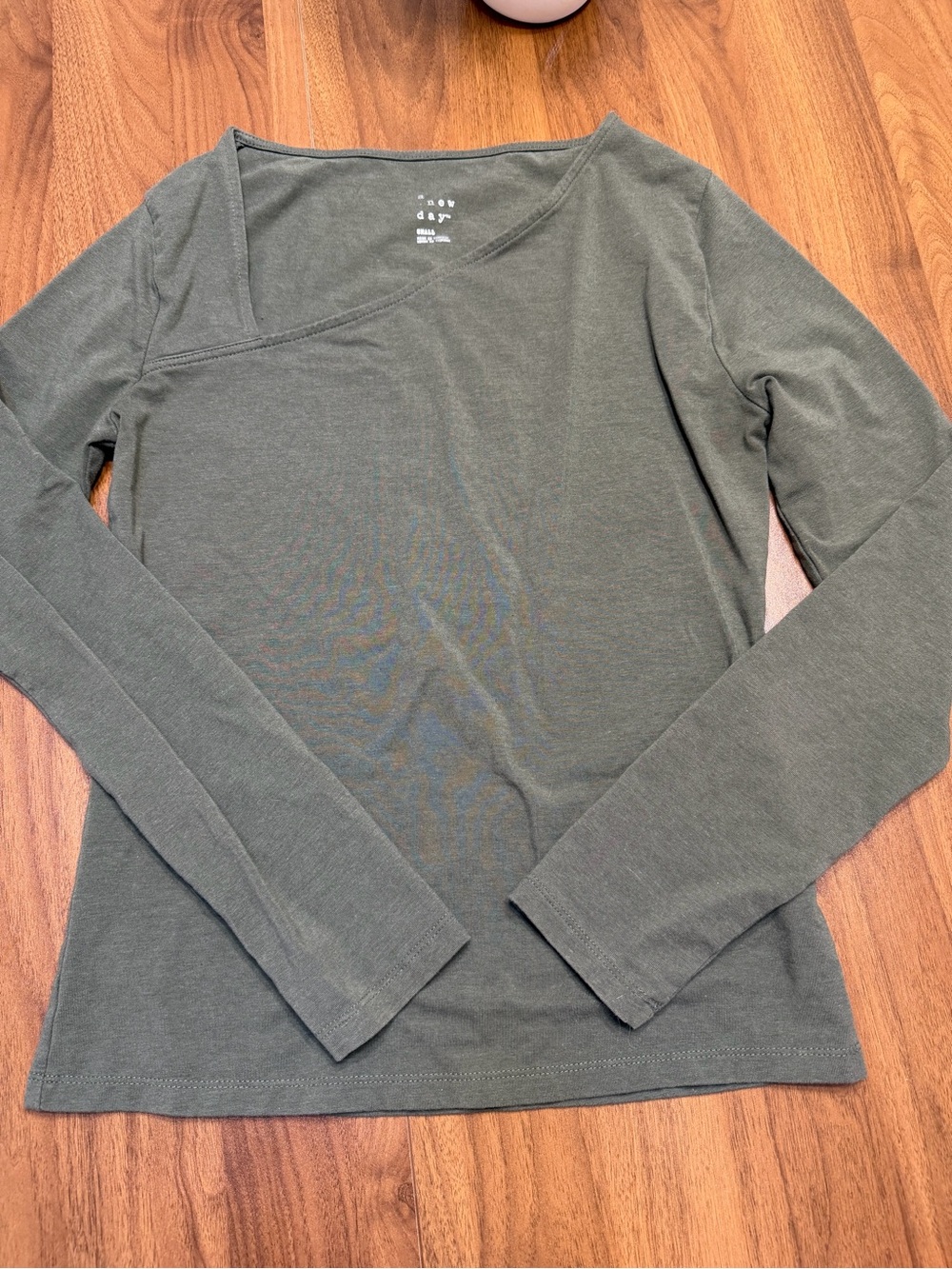 a new day Olive Green Long-Sleeve Asymmetric Neck Tee
